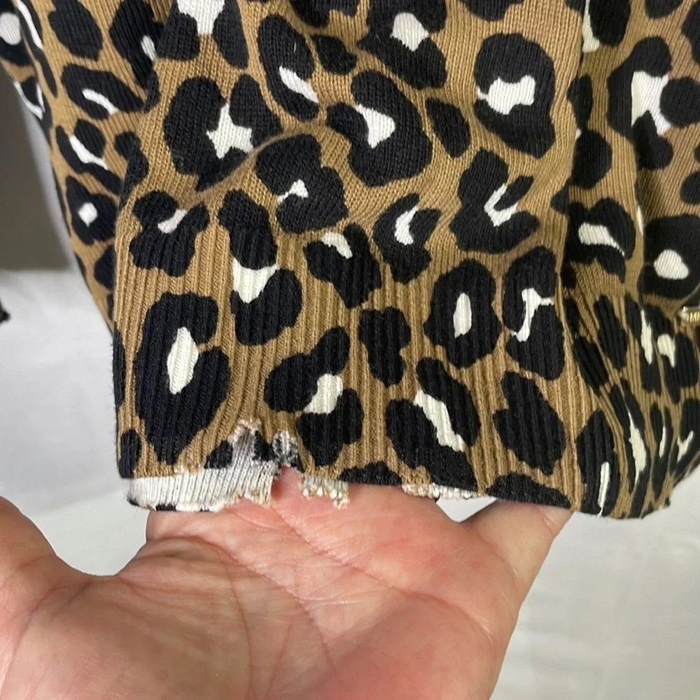 Michael Kors animal print, brown black white sweater, distressed reversible